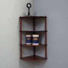 Antique Vintage Fine 19th C Bobbin Turned Wall Corner Display Shelves