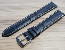 Hirsch Modena Black Alligator Grain Leather 18mm Watch Strap Silver Buckle