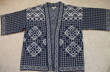 MONSOON Navy White Kimono Knit Open Cardigan Cotton Mix Boho 3/4 Sleeve Size M
