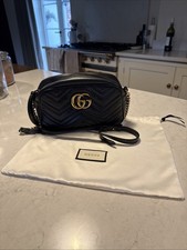 Gucci GG Marmont Quilted Shoulder Bag Small Black Leather