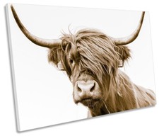 Highland Cow Scotland Print CANVAS WALL ART Picture Brown
