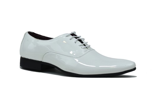 Mens white patent lace shoe - white,