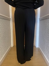 SALOOS Black Fine  Pleated Lined 100% Polyester Plazzo Pants SIZE XL Elasticated