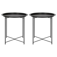 2x Matt Black Round Steel Tray Tables Living Room Sofa Side End Coffee Table