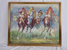 oil painting horse racing Original Signed taylor 64.5 x 54cm