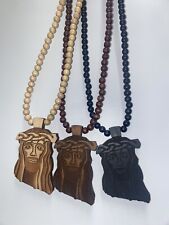 GoodWood NYC Basswood x3 Jesus Piece Necklaces (Black) (Natural) & (Dark Wood)
