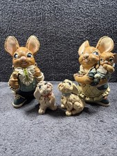 Vintage Pendelfin Bunny - Father, Mother & Baby Large + 2 xTammy (Dog) Figurines