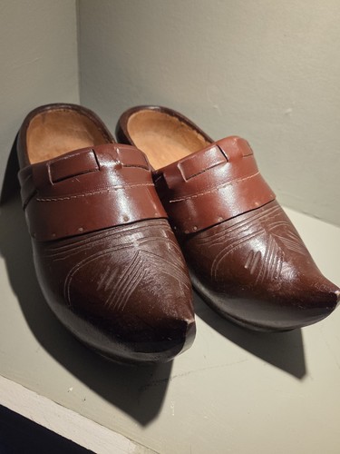 Handmade brown leather clogs - handmade,