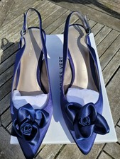 Beautiful Jacques Vert Dark Navy Satin  Sling Back Occasion Shoes Size 8/41