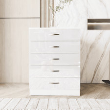 High Gloss Chest of Drawers Tall Wide  5 Drawer Bedroom Furniture Cabinet
