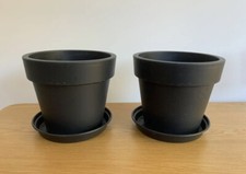2 x Elho 23cm Plant Pot Planters With Saucers In Living Black