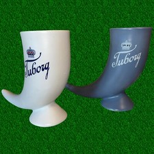 Tuborg Ceramic Beer Horn Mugs White And  Blue 6” By Royal Norfolk Set of 2
