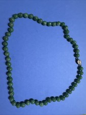 GREEN NEPHRITE JADE Beaded 22" Strand Necklace W. 925 SILVER Ornate Clasp - H21