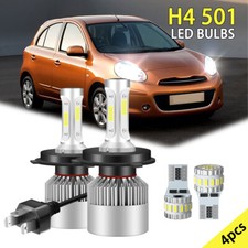 For Nissan Micra K12 2003-05 Headlight Bulbs White Xenon High/Low/Led Side Light