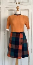 NEW TU KNEE LENGTH ASYMMETRICAL TARTAN SKIRT SIZE 12 GREEN/ORANGE CHECK BNWOT