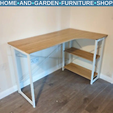 L Shaped Folding Desk Corner Computer Desk Shelves Space Saving Home Office Oak