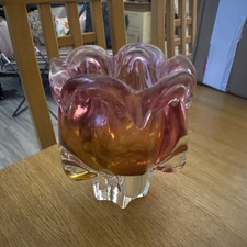 LARGE HEAVY Vintage 1960s Josef Hospodka Chribska Bohemian Cranberry glass vase 