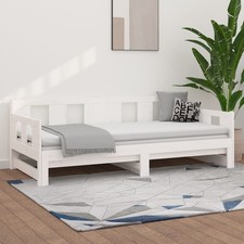 Day Bed Pull-Out White Solid Pinewood 90x190 cm Trundle Convertible Sofa Frame