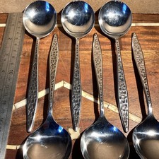 SET OF 6  VINERS INTERNATIONAL MOSAIC SOUP  SPOONS STAINLESS STEEL  Vintage