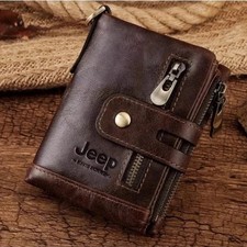 Jeep Wallet Genuine Leather RFID Blocking Trifold Purse Card Holder Coin Pocket