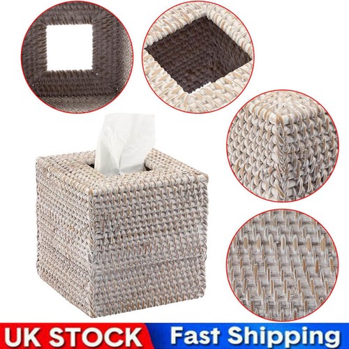Rattan square tissue box - rattan, cover