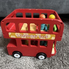 ELC - Red wooden London double decker bus with 6 wooden figures - used