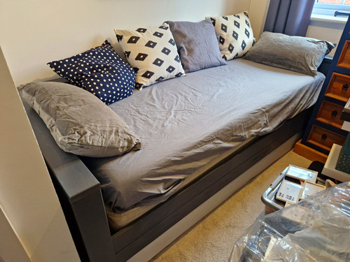 Grey wooden single daybed - daybed, bed