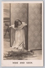 Edwardian Girl HIDE AND SEEK Bamforth Postcard, Folding Screen Photo, 1905
