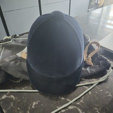 Charles Owen size 54cms Fian Blue Velvet Show Hat Flesh Coloured Leather Straps.