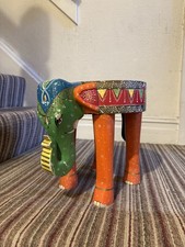 Hand Painted Indian Wooden Elephant Side Table Decorative Item
