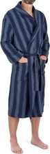 Men's Lightweight Brushed Cotton Dressing Gown, Navy Stripe XL, Striped 