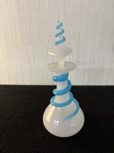 White opaline carafe with blue - white,