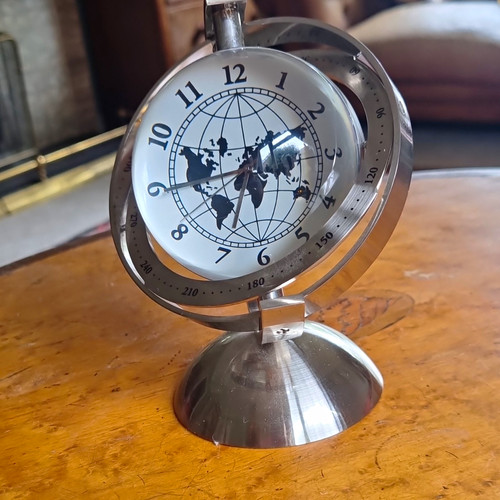 Silver metal round desk - desk, clock