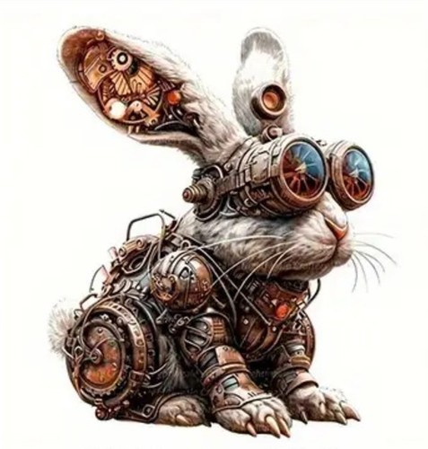 Steampunk rabbit iron on - -,