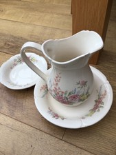 staffordshire pottery bone china pitcher with saucer and bowl
