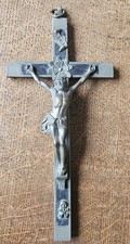 8” Vintage German Pectoral Crucifix Skull Crossbones Cross Metal & Ebony
