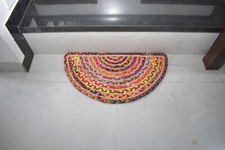 Half circle door mat jute cotton chindi hand braided rustic look rug door mat