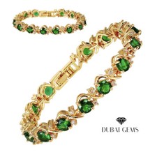 Yellow gold finish Green Emerald and created diamond Twist Design Bracelet