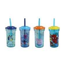 New Design Kids Character Licence Drinking Plastic Cups 460 ML Tumbler Straw Lid