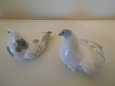 Pair Vintage Lomonosov Porcelain DOVE figurines USSR Backstamp Grey/Blue & white