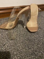Women’s High Clear Heel Beige Transparent Strap Y2K Uk3 Brand New