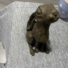 Heavy 500g Resin Hare  Staring At The Moon Statue Resin Initialled JR 8” Tall