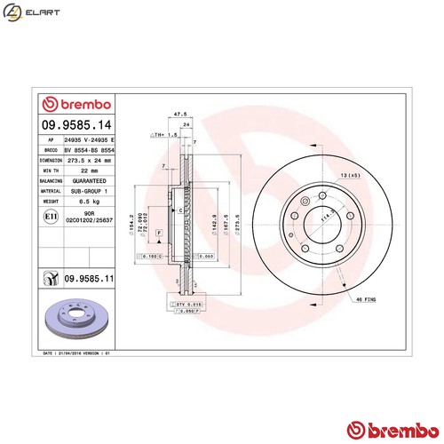 Brake disc 9585 11 for - 2x, 09.9585.11