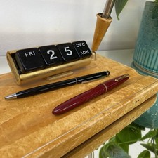 Vintage Perpetual Desk Calendar & Pen Holder Desk Tidy Leather Italian 1980s