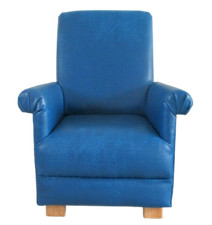Blue Faux Leather Fabric Adult Chair Armchair Small Bedroom Kitchen Lounge