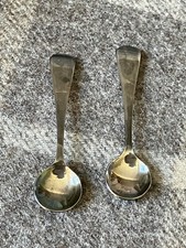 Antique Pair of Solid Sterling Silver Salt / Mustard Spoons, Birmingham 1906-07