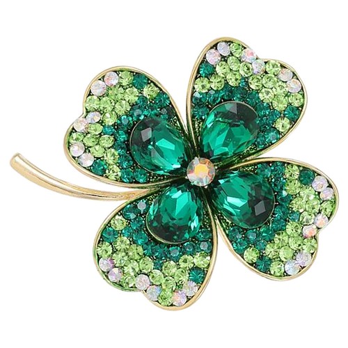 Green alloy shamrock - alloy, brooch