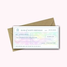 Personalised Birthday Cheque Money Gift Voucher Surprise Christmas Custom Cash
