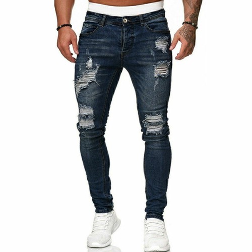 Mens denim ripped jeans - jeans, skinny