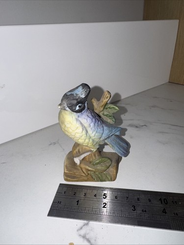 Vintage ceramic blue tit bird - blue,